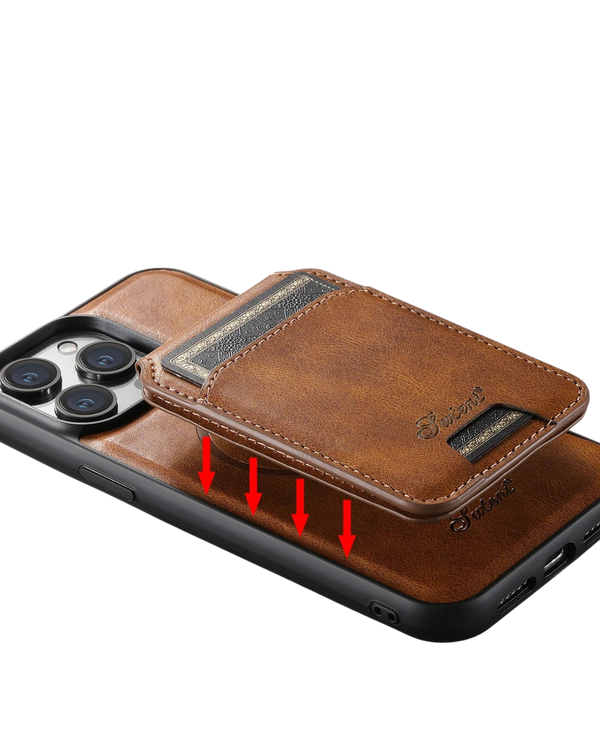 Suteni Leather Magsafe Wireless Case Multi-function Drop-resistant with Card Rear Shell