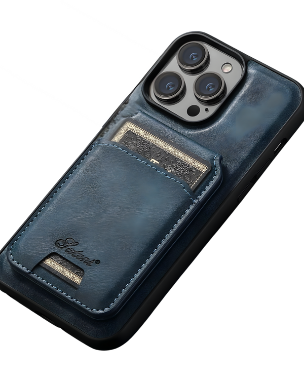 Suteni Leather Magsafe Wireless Case Multi-function Drop-resistant with Card Rear Shell