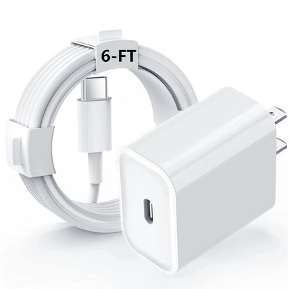 iphone Fast Charger 1m/2m, lightning, Type C with 20W Type C Fast charger block/wall charger