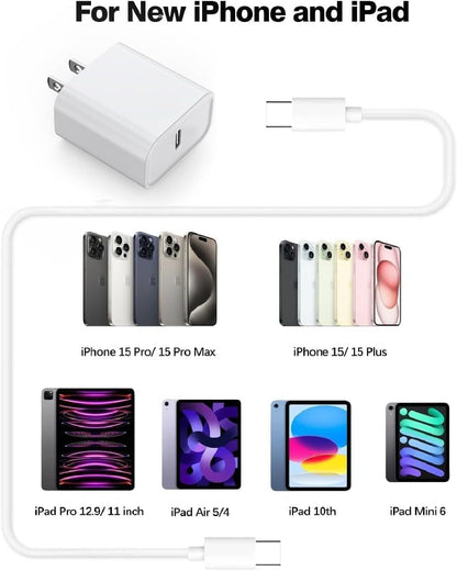 iphone Fast Charger 1m/2m, lightning, Type C with 20W Type C Fast charger block/wall charger