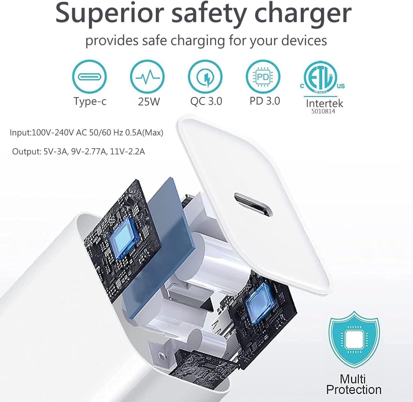 iphone Fast Charger 1m/2m, lightning, Type C with 20W Type C Fast charger block/wall charger