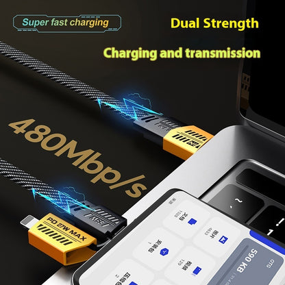 4-in-1 Braided Fast Charger, 1m/2 meter length, lightning, Type C and USB