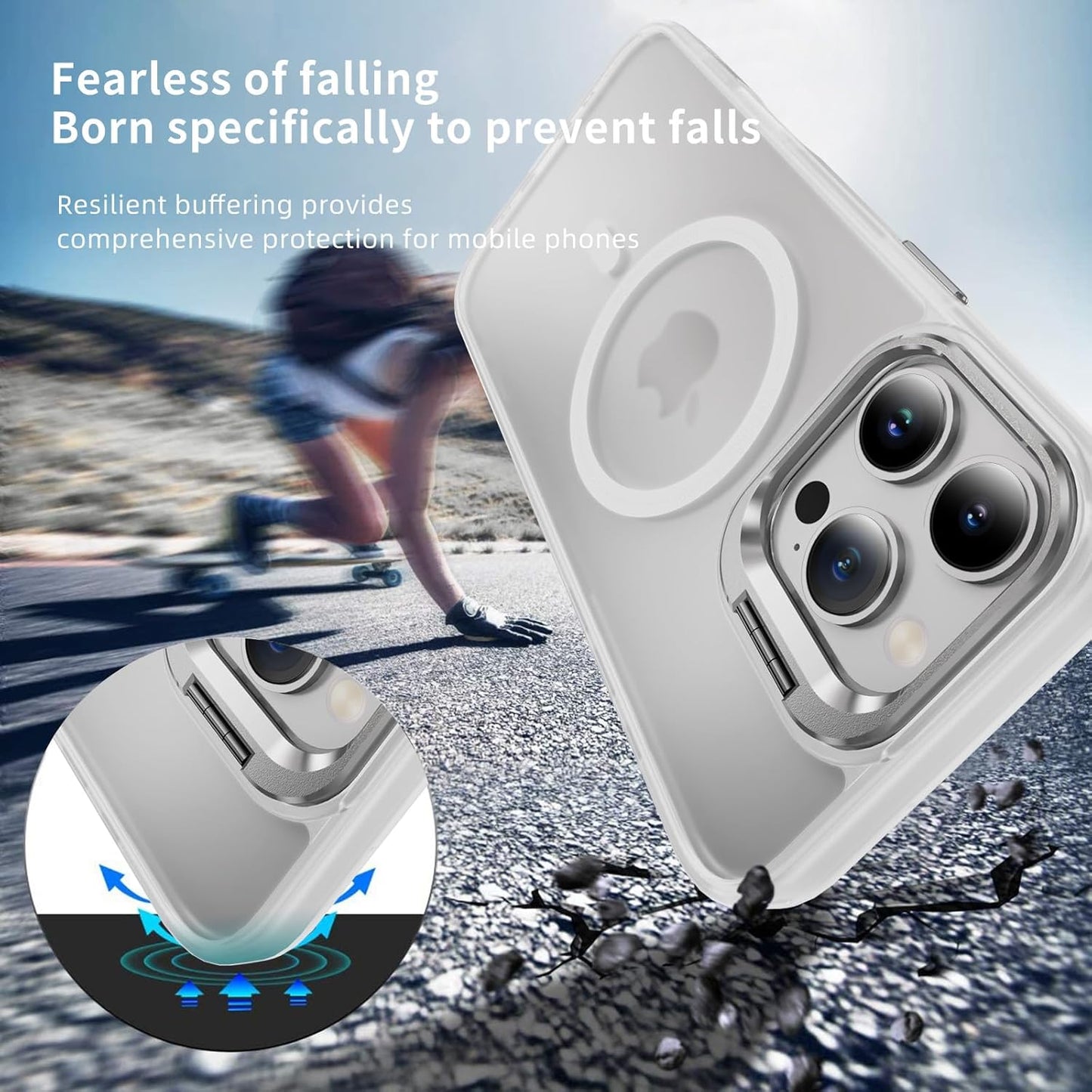 Magsafe Military-Grade Protective Clear Case, Built-in Stash Stand