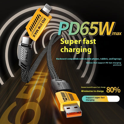 4-in-1 Braided Fast Charger, 1m/2 meter length, lightning, Type C and USB