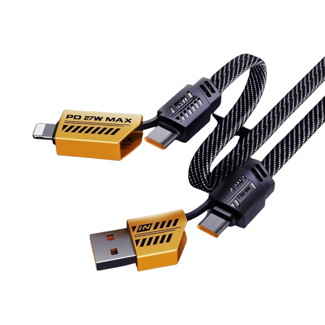 4-in-1 Braided Fast Charger, 1m/2 meter length, lightning, Type C and USB