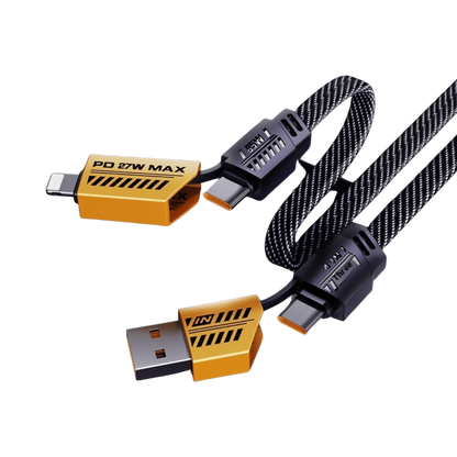 4-in-1 Braided Fast Charger, 1m/2 meter length, lightning, Type C and USB