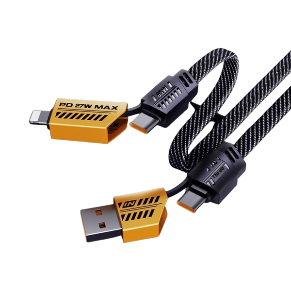 4-in-1 Braided Fast Charger, 1m/2 meter length, lightning, Type C and USB