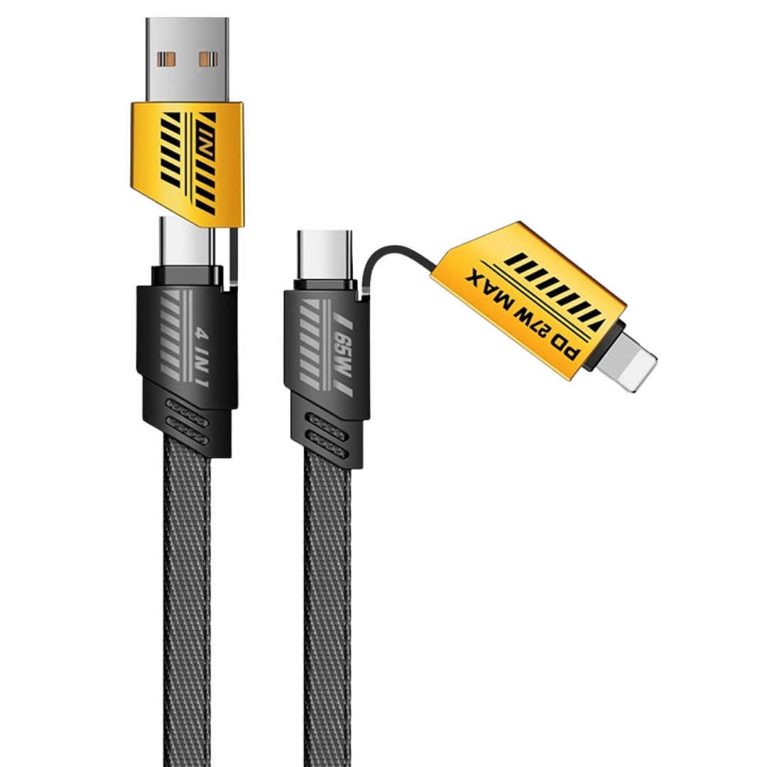 4-in-1 Braided Fast Charger, 1m/2 meter length, lightning, Type C and USB