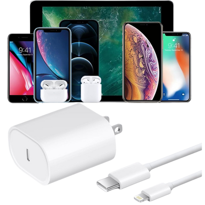 iphone Fast Charger 1m/2m, lightning, Type C with 20W Type C Fast charger block/wall charger
