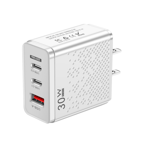 3 in 1 Mulitport 30W Fast Charging Wall Block, Type C and USB Ports