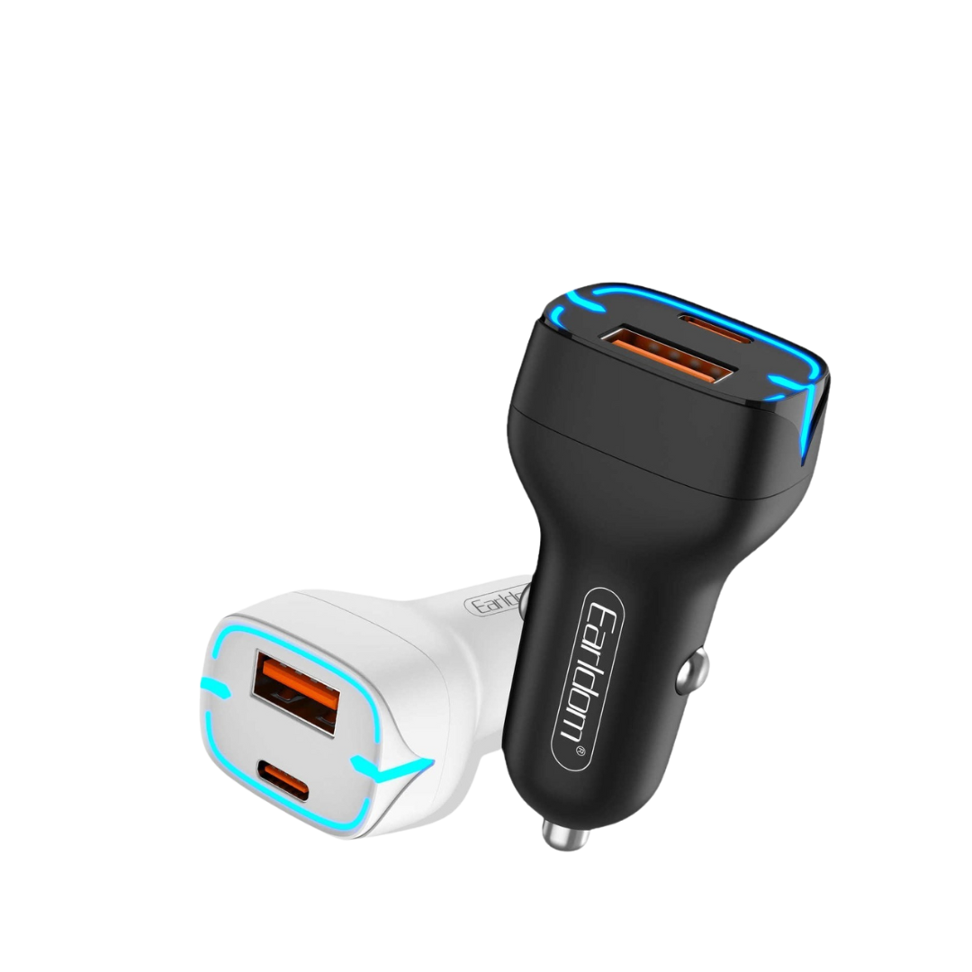 Earldom 2-in-1 Car Charger, 20W, Type C and USB
